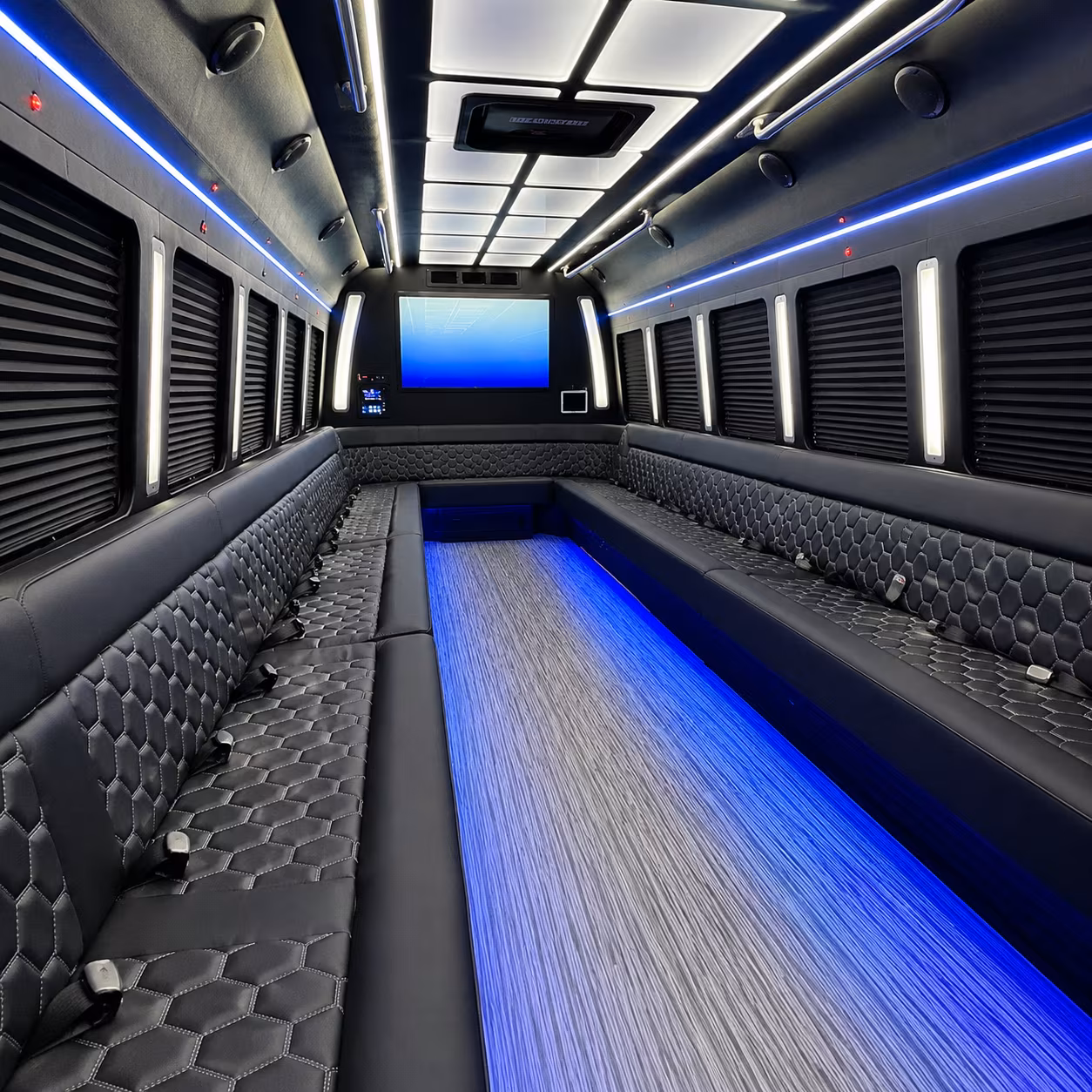 parker 50 passenger party bus inside